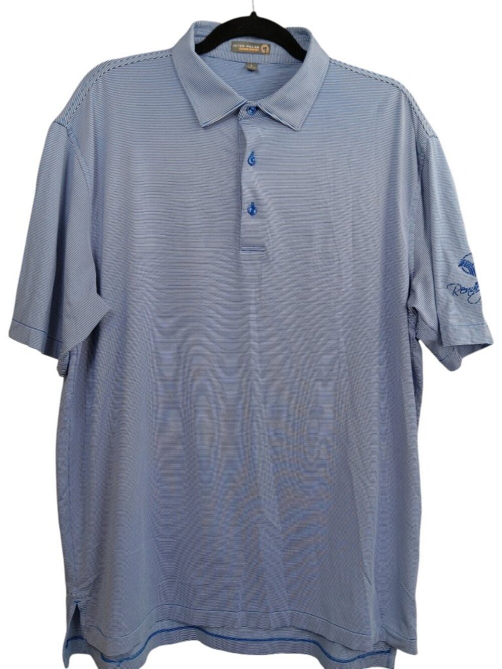 PETER MILLAR Summer Comfort Mens Polo Shirt L Navy White Striped Performance